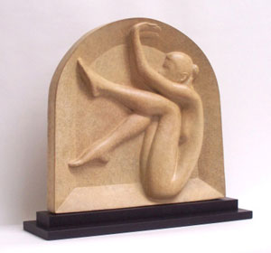 Gordon Aitcheson sculpture Arch bronze on plinth female figure bas relief