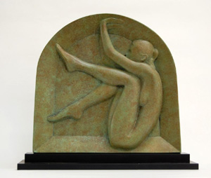 Gordon Aitcheson sculpture Arch bronze on plinth female figure bas relief
