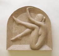 Arch female figure stone carving bas relief limestone wall mounted Gordon Aitcheson sculpture