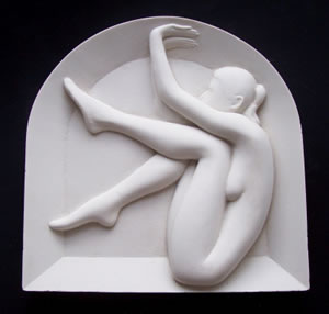 Arch marble buff stone composite resin Jesmonite Gordon Aitcheson female figure bas relief wall mounted sculpture