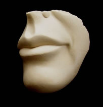 Half-forgotten Smile white marble buff stone composite Jesmonite resin Gordon Aitcheson sculpture female mouth smile face fragment