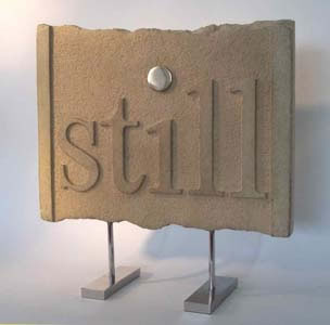 Still VI bronze Gordon Aitcheson sculpture conceptual word bas relief