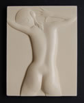 Sun Worshipper marble buff stone composite resin Jesmonite female erotic figure bas relief wall mounted Gordon Aitcheson sculpture