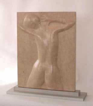 Gordon Aitcheson stone bas relief panel female erotic figure sculpture Sun Worshipper plinth mounted